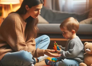 Floortime terapi yöntemiyle oyun oynayan bir ebeveyn ve çocuk.