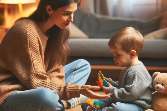 Floortime terapi yöntemiyle oyun oynayan bir ebeveyn ve çocuk.